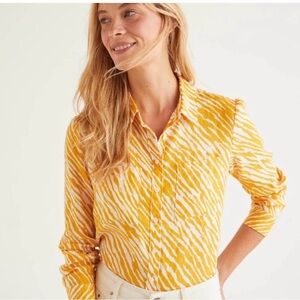 Women’s Boden Yellow Zebra Print Linen Button Down Shirt Sz 6R